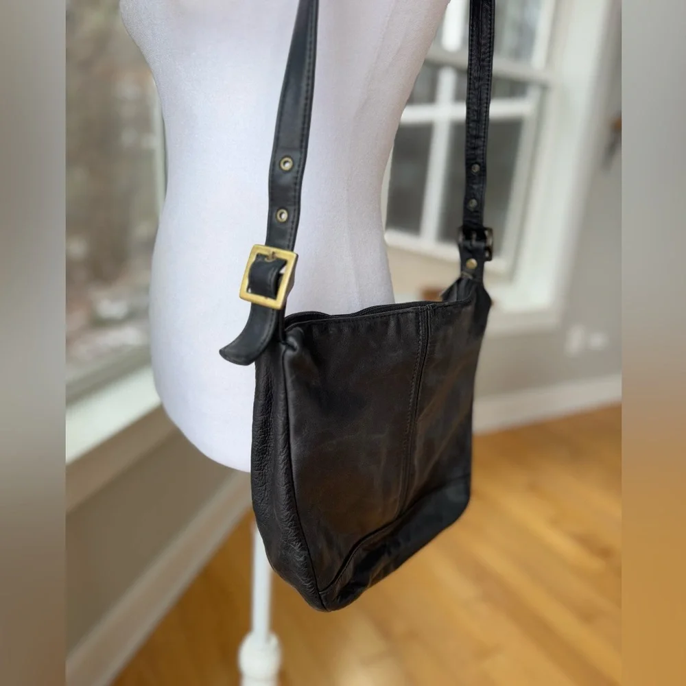 Vintage 90’s Albi Black Hobo Bag with Square Brass Details